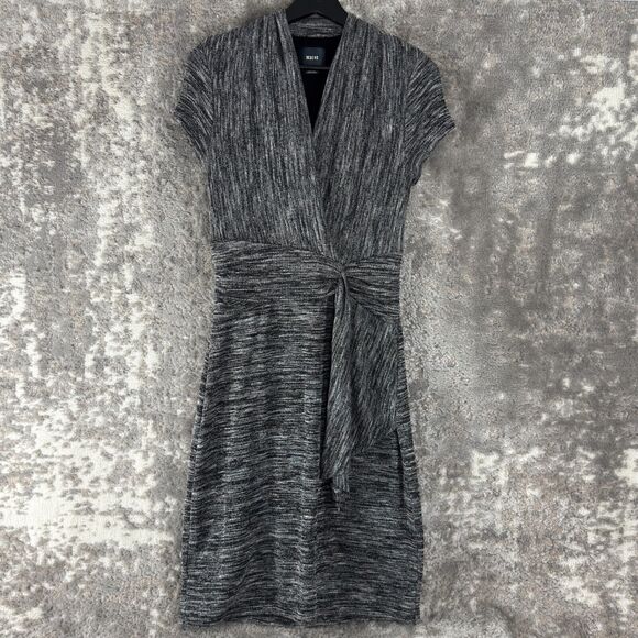 Maeve Size S Cinched Waist Faux Wrap Midi Heather Gray Short Sleeve V Neck - Picture 1 of 10